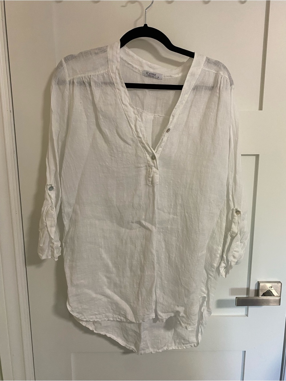 White Lightweight V-Neck Button Front Women's Top